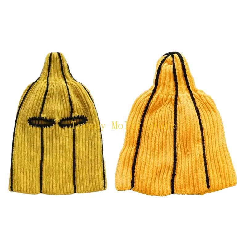 N5KB Amusing Banana Face Cover Balaclava Hat Warm Acrylic Knitted for Adults Teens Winter Sports Costume Parties Gifts