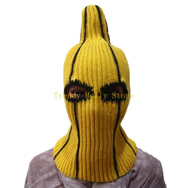 N5KB Amusing Banana Face Cover Balaclava Hat Warm Acrylic Knitted for Adults Teens Winter Sports Costume Parties Gifts