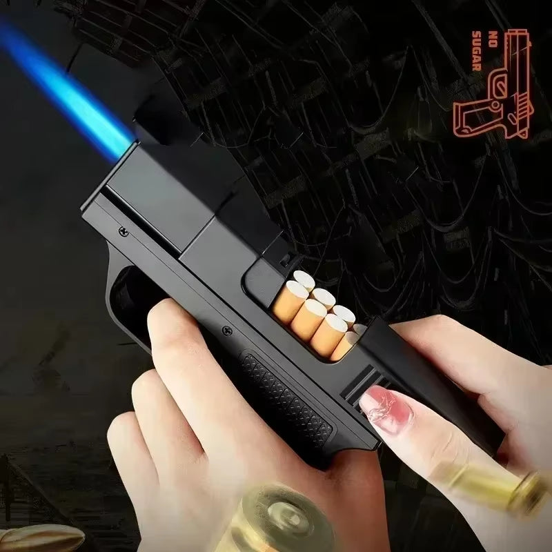 Windproof Gas Cigarette Case Lighter Lighter Welding Torch Capacity 10 Cigarettes Cigar Lighter Men'S Gadgets Toys